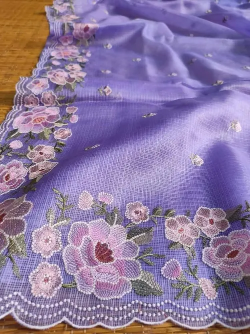 Ethereal Grace: Intricately Embroidered Kota Doria Saree